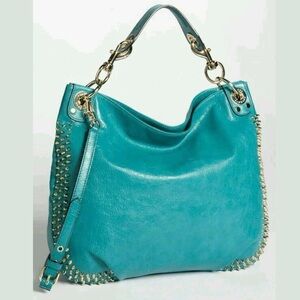 Mini-Luscious' Studded Hobo Studded Teal Leather Crossbody Large Handbag